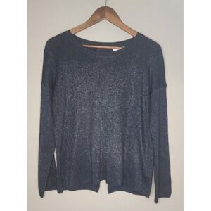 FRNCH Paris Metallic Midnight‎ Blue Open Back Tied Bow Sweater Evening Ware Med